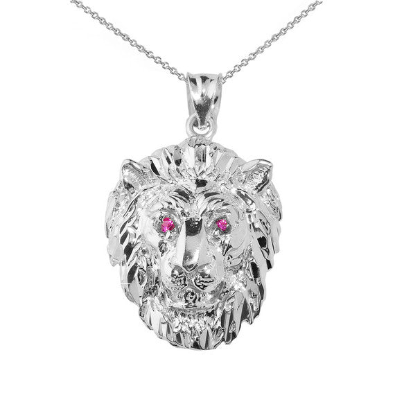 Sterling Silver Diamond Cut Lion Head Charm Pendant Necklace