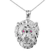 Sterling Silver Diamond Cut Lion Head Charm Pendant Necklace