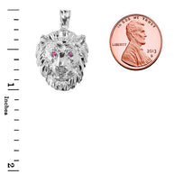 Sterling Silver Diamond Cut Lion Head Charm Pendant Necklace