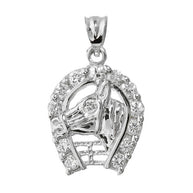 Sterling Silver Horseshoe with Horse Head Charm Pendant