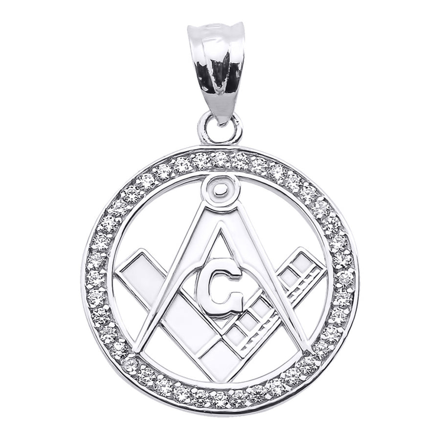 .925 Sterling Silver CZ Studded Freemason Masonic Pendant