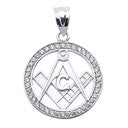 .925 Sterling Silver CZ Studded Freemason Masonic Pendant