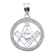 .925 Sterling Silver CZ Studded Freemason Masonic Pendant