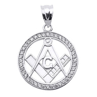 Solid Gold Diamond Studded Freemason Square & Compass Round Pendant (Available in Yellow/Rose/White Gold)
