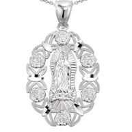 Sterling Silver Our Lady of Guadalupe Charm Pendant Necklace