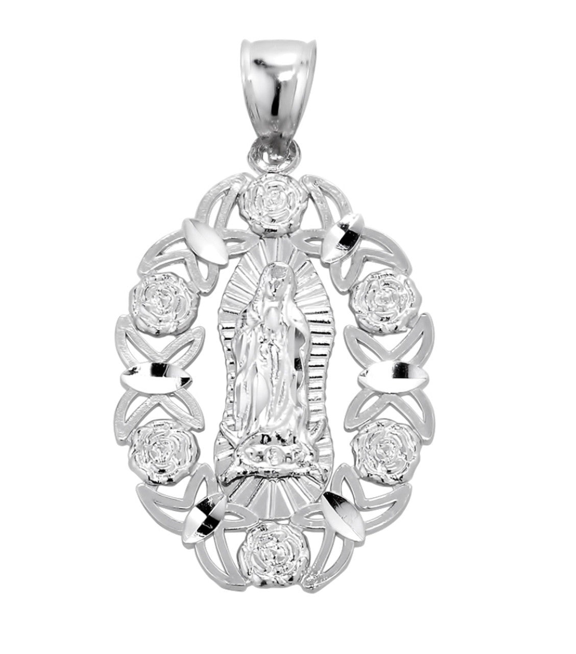 Sterling Silver Our Lady of Guadalupe Charm Pendant Necklace