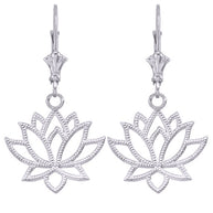 Gold Beaded Lotus Flower Leverback Earrings (Available in Yellow/Rose/White Gold)
