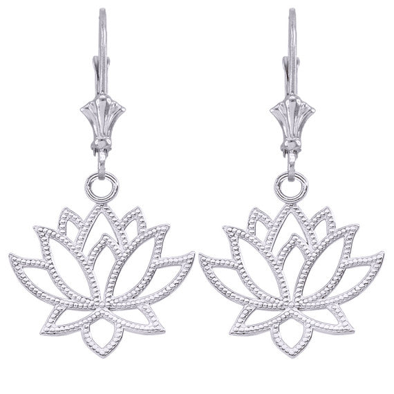 .925 Sterling Silver Lotus Flower Leverback Earrings