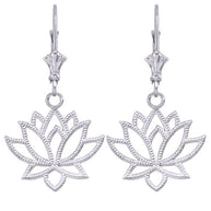 .925 Sterling Silver Lotus Flower Leverback Earrings
