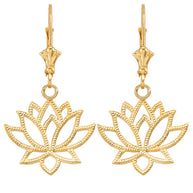 Gold Beaded Lotus Flower Leverback Earrings (Available in Yellow/Rose/White Gold)