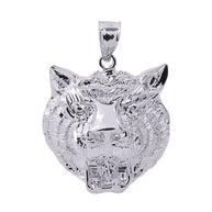 Sterling Silver Diamond Cut Tiger Head Charm Pendant