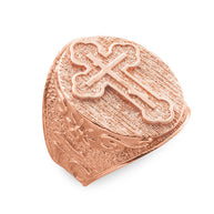 Men's Solid Gold Eastern Orthodox Cross Ring (Available In Yellow/Rose/White Gold)
