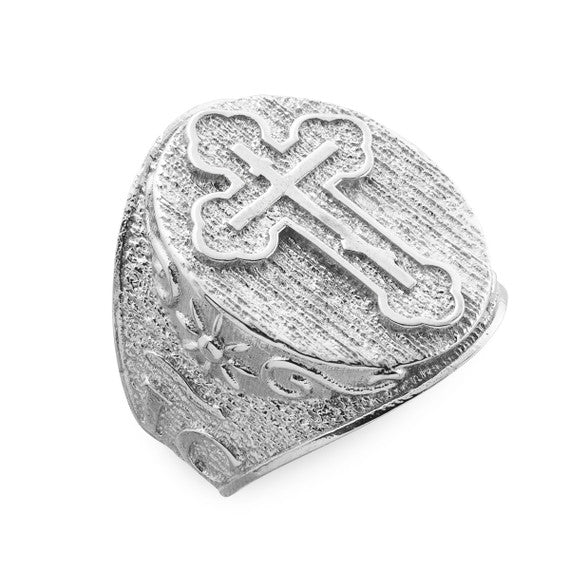 Men's Solid Gold Eastern Orthodox Cross Ring (Available In Yellow/Rose/White Gold)
