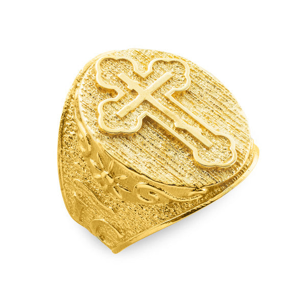 Men's Solid Gold Eastern Orthodox Cross Ring (Available In Yellow/Rose/White Gold)