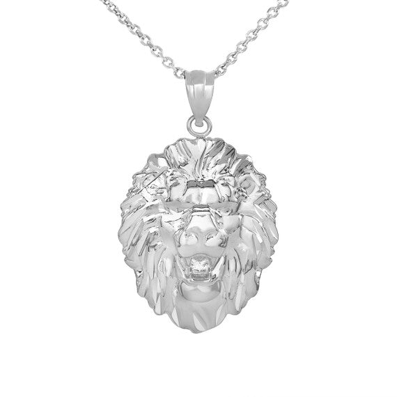 Solid Gold Roaring Lion King Head Pendant Necklace(Available in Yellow/Rose/White Gold)