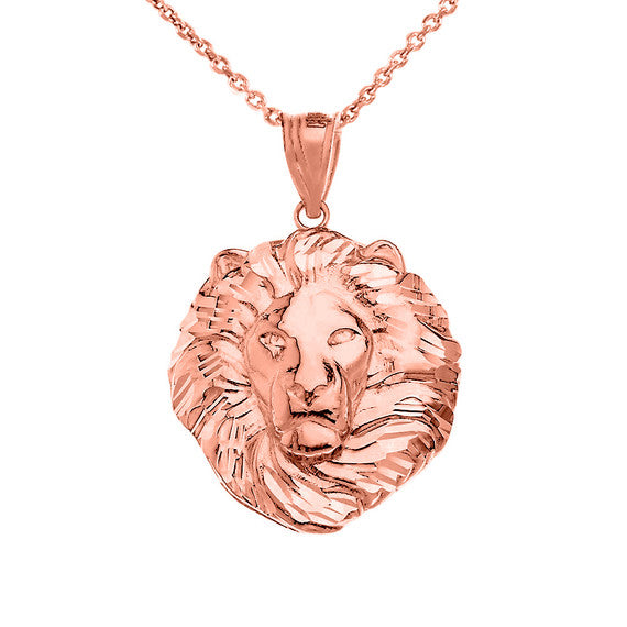 Lion King Head Pendant Necklace in Gold (Large) 1.61 in. (Yellow/Rose/White)