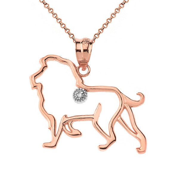 Lion Outline Diamond Solitaire Pendant Necklace in Gold (Yellow/Rose/White)