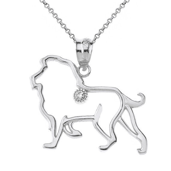 Lion Outline Diamond Solitaire Pendant Necklace in Gold (Yellow/Rose/White)