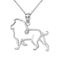 Lion Outline Diamond Solitaire Pendant Necklace in Gold (Yellow/Rose/White)