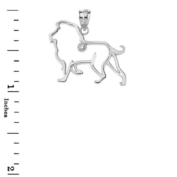 Lion Outline Diamond Solitaire Pendant Necklace in Gold (Yellow/Rose/White)