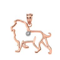 Lion Outline Diamond Solitaire Pendant Necklace in Gold (Yellow/Rose/White)