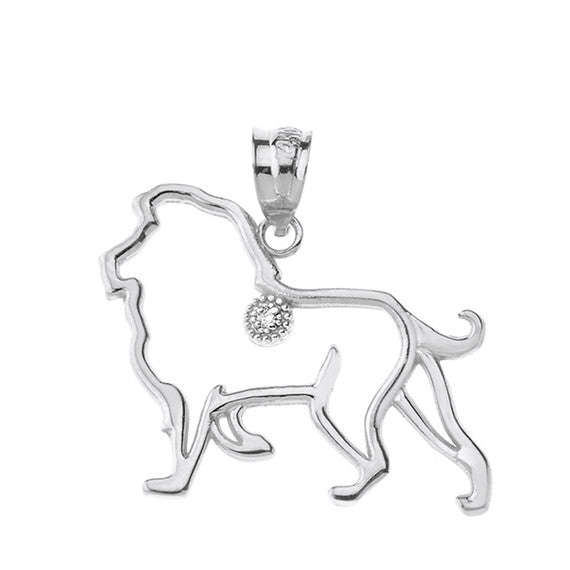 Lion Outline Diamond Solitaire Pendant Necklace in Gold (Yellow/Rose/White)