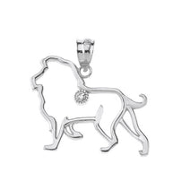 Lion Outline Diamond Solitaire Pendant Necklace in Gold (Yellow/Rose/White)