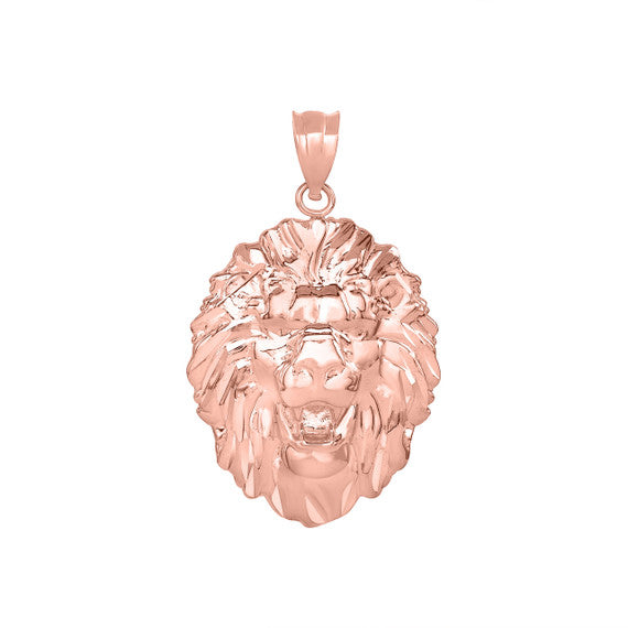 Solid Gold Roaring Lion King Head Pendant Necklace(Available in Yellow/Rose/White Gold)