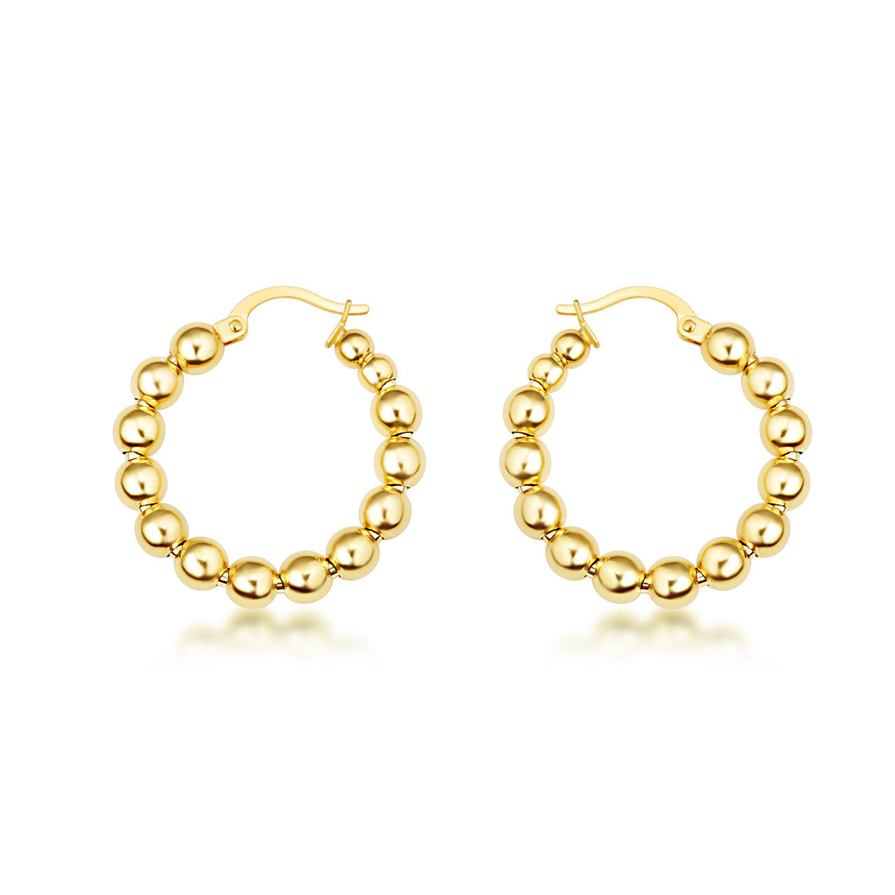 14k Yellow Gold Ball Beaded Hoop Earrings