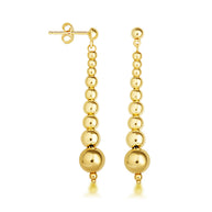 14k Yellow Gold Ball Beaded Drop Dangle Stud Earrings