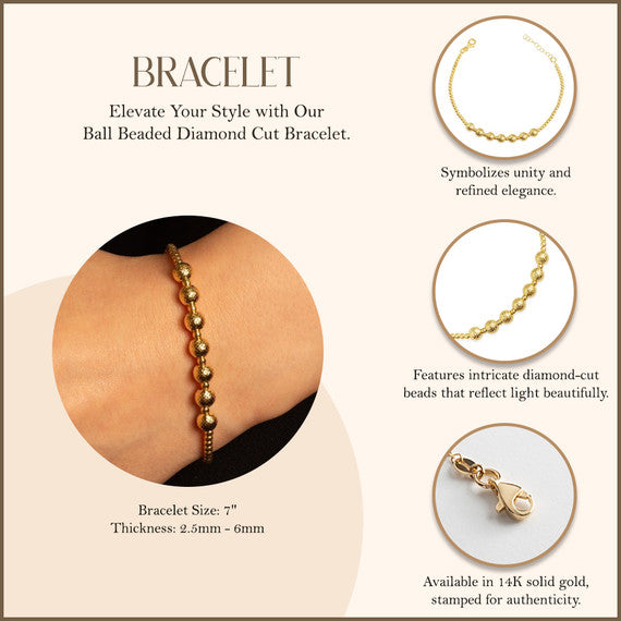 14k Yellow Gold Diamond Cut Ball Beaded Bracelet