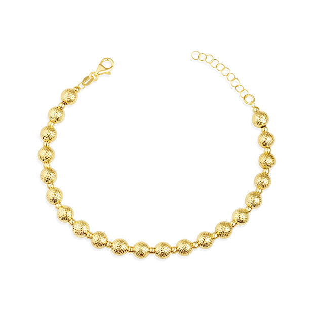 14K Yellow Gold Diamond Cut Beaded Ball Bracelet