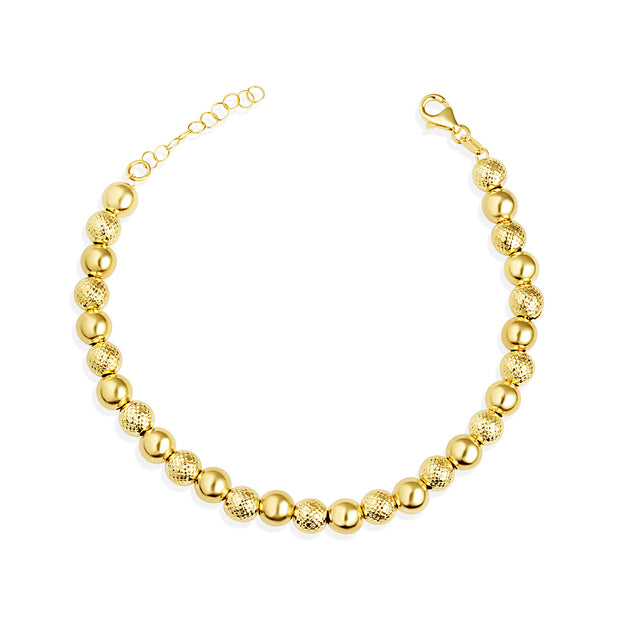 14K Yellow Gold Beaded Ball Diamond Cut Polished Bracelet