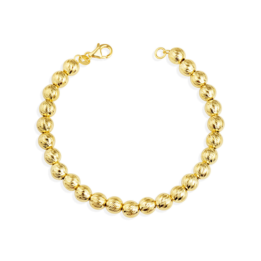 14K Yellow Gold Women's Diamond Cut Ball Beaded Bracelet