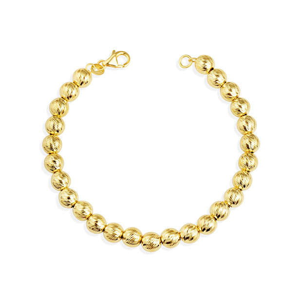 14K Yellow Gold Women's Diamond Cut Ball Beaded Bracelet
