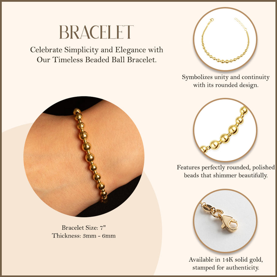 14K Yellow Gold Beaded Ball Bracelet