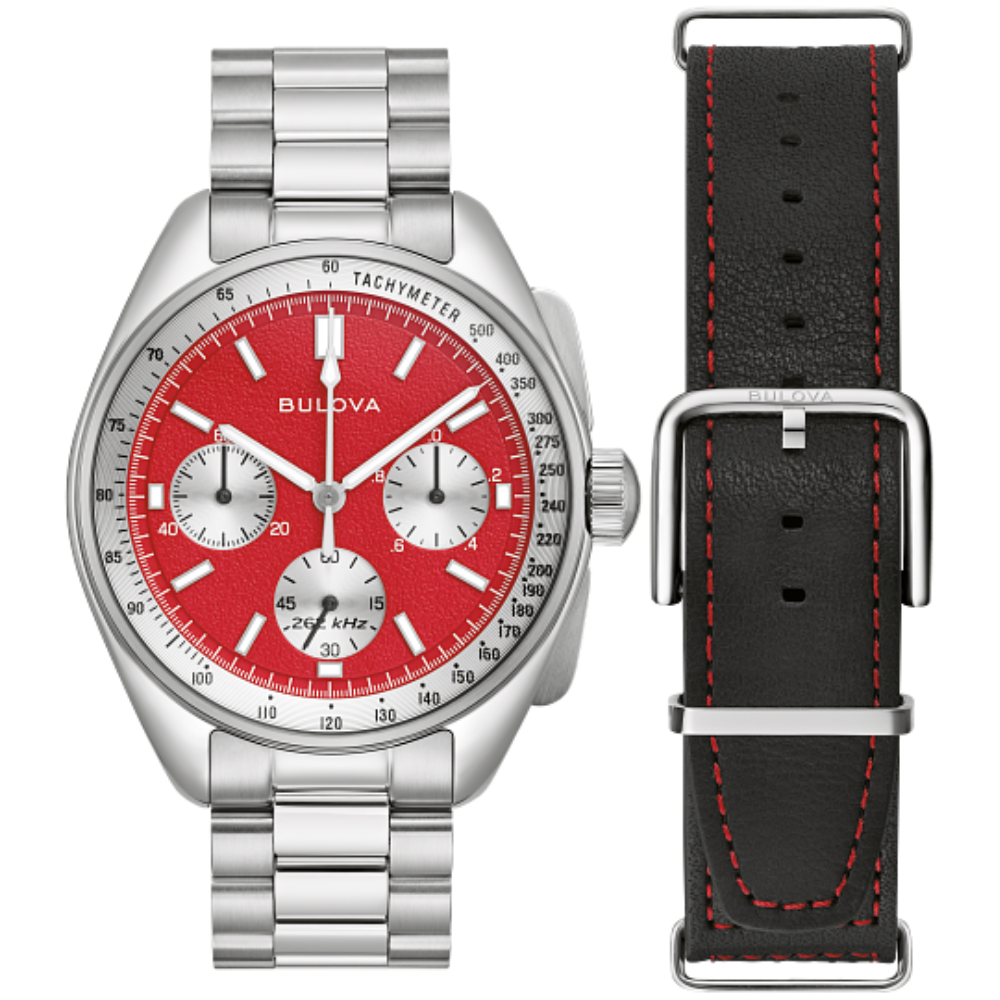 96K115 Bulova Lunar Pilot Chronograph Red Dial Quartz Men's Watch