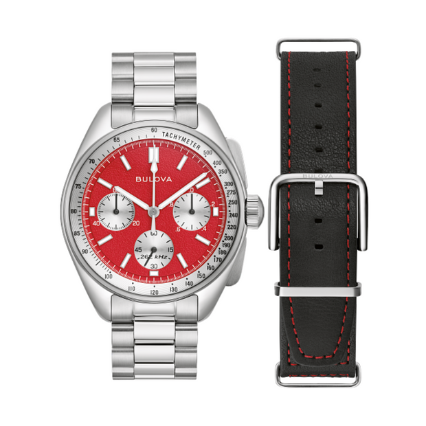 96K115 Bulova Lunar Pilot Chronograph Red Dial Quartz Men's Watch