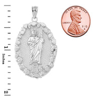 .925 Sterling Silver Saint Jude Nugget Oval Medallion Pendant Necklace