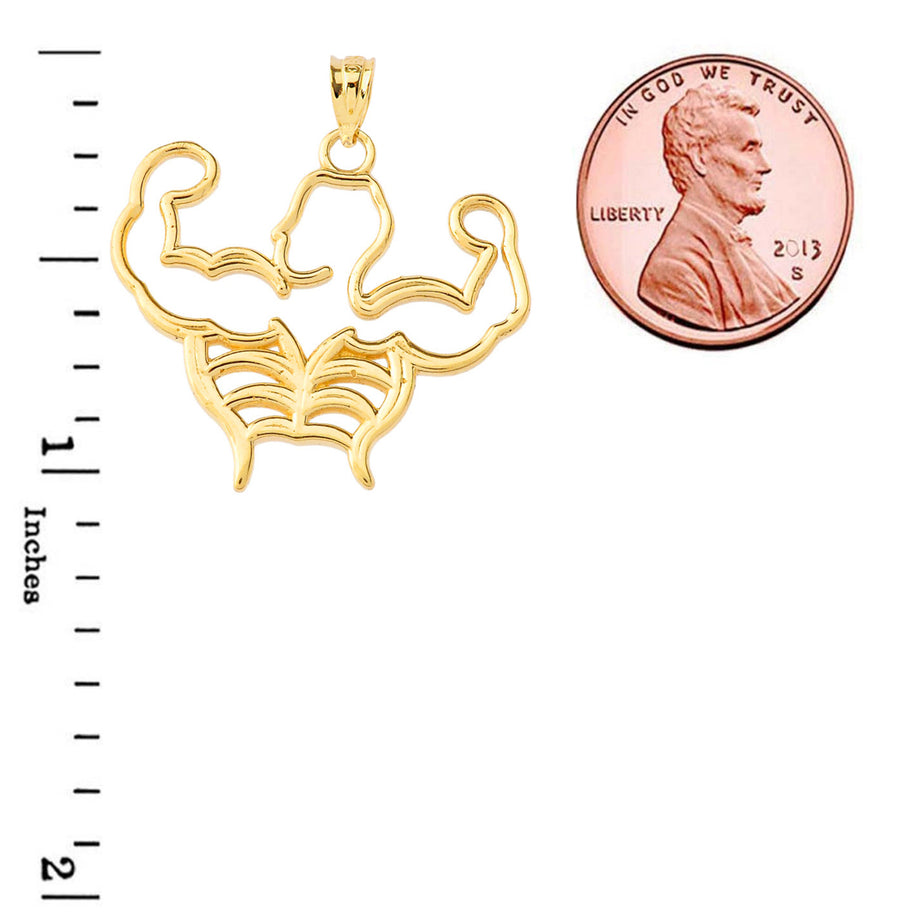 Gold Body Building Muscle Man Pendant Necklace (Available in Yellow/Rose/White Gold)