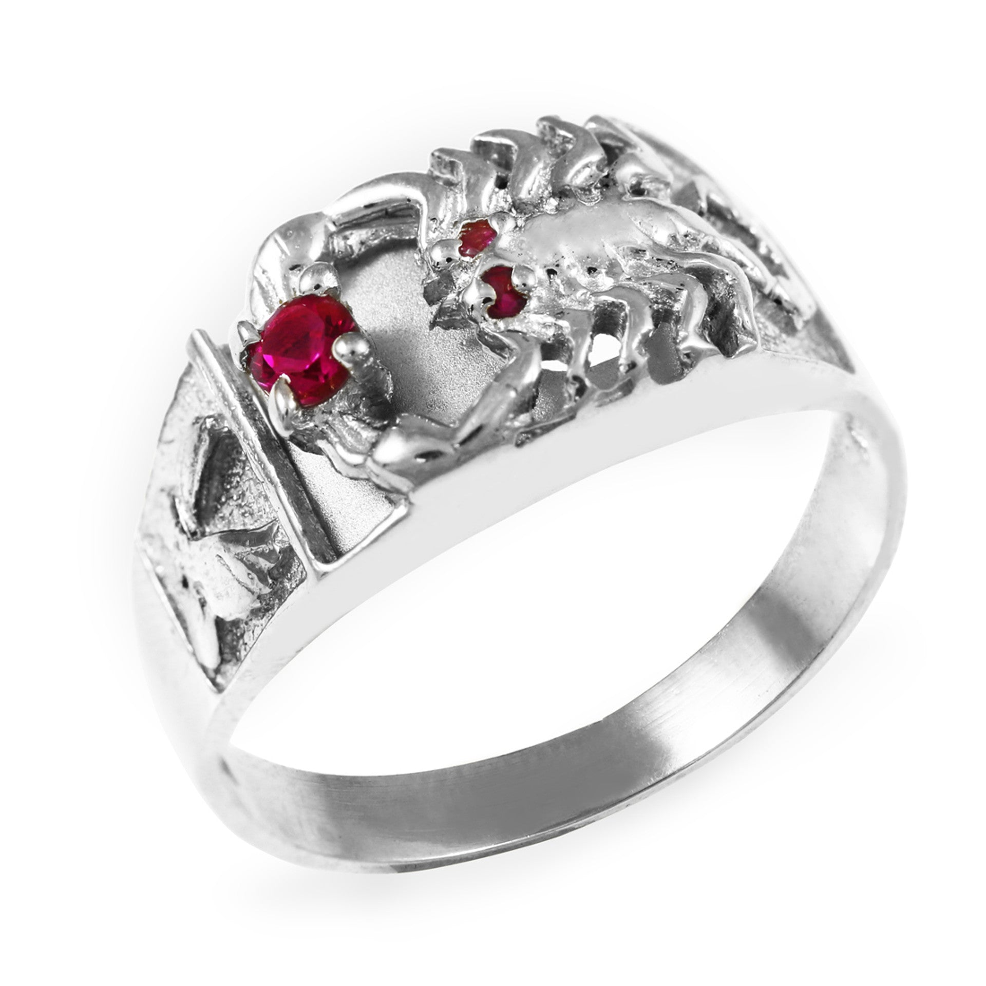 Men's Sterling Silver Red CZ Scorpion Ring