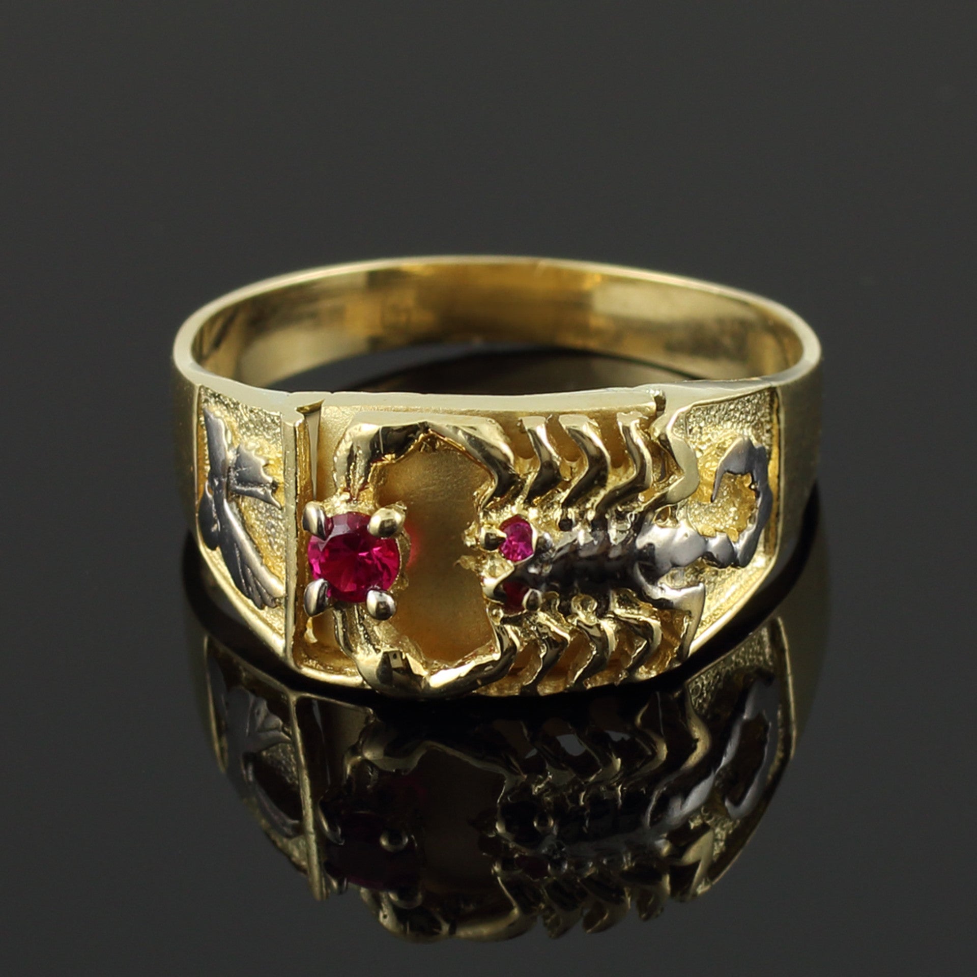 Two-Tone Gold Red CZ Men's Scorpion Ring