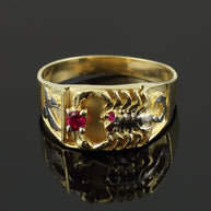 Two-Tone Gold Red CZ Men's Scorpion Ring