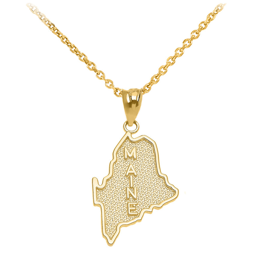 Gold Maine State Map Pendant Necklace(Available in Yellow/Rose/White Gold)