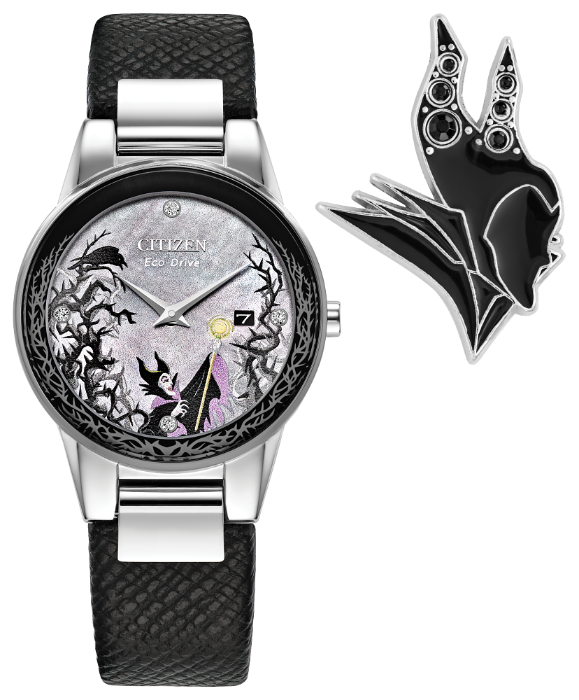 Citizen GA1080-41Y Disney Maleficent Charm Gray Dial Leather Strap Women's Watch