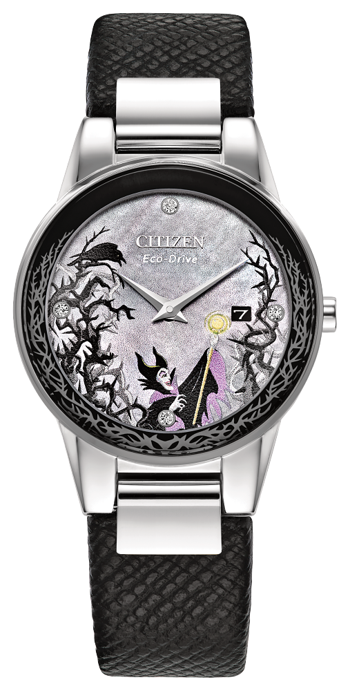 Citizen GA1080-41Y Disney Maleficent Charm Gray Dial Leather Strap Women's Watch