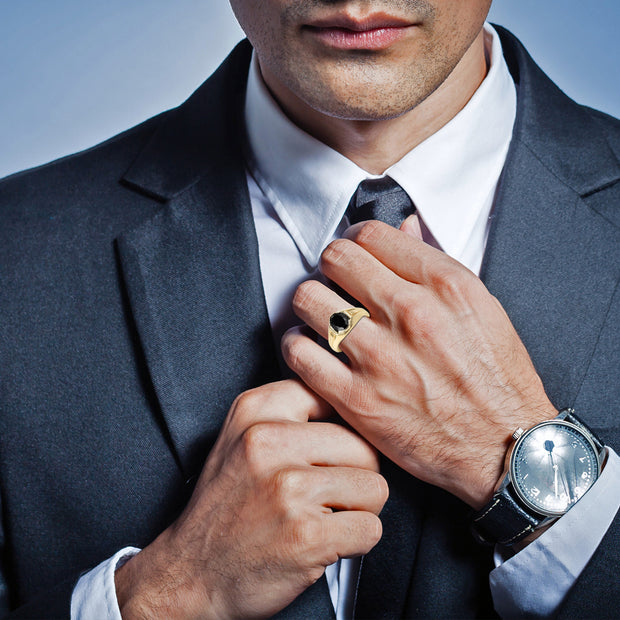 Gold Oval Cut Black Onyx Gemstone Ring (Available in Yellow/Rose/White Gold)