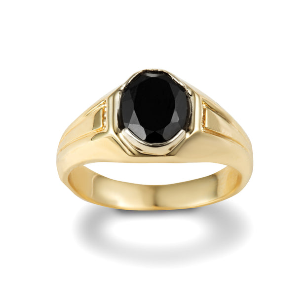 Gold Oval Cut Black Onyx Gemstone Ring (Available in Yellow/Rose/White Gold)