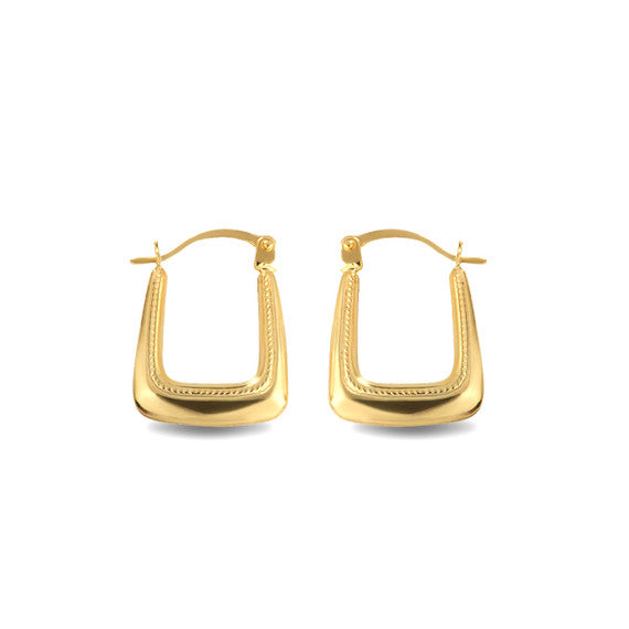 14K Yellow Gold Beaded Square Reversible Hoop Earrings (0.60