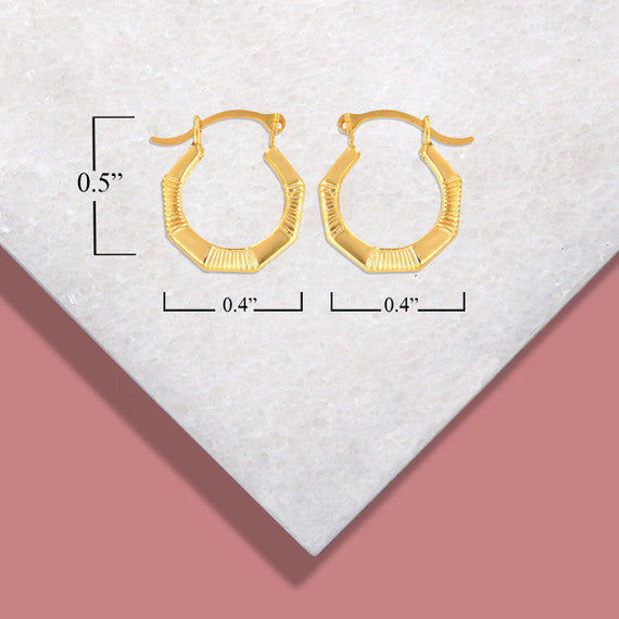 14K Yellow Gold Striped & Solid Octagon Reversible Hoop Earrings (0.50